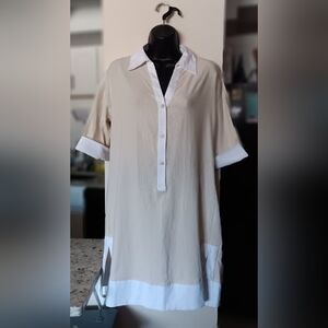 Women's Cream Linen Blend Shirt Dress - Cynthia Rowley